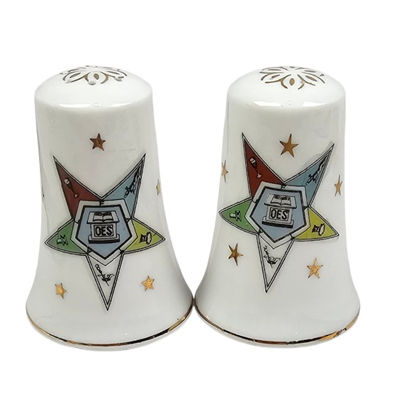 Vtg Order of the Eastern Star OES Temple Treasures Toothpick Holder Shaker Set - Picture 5 of 13